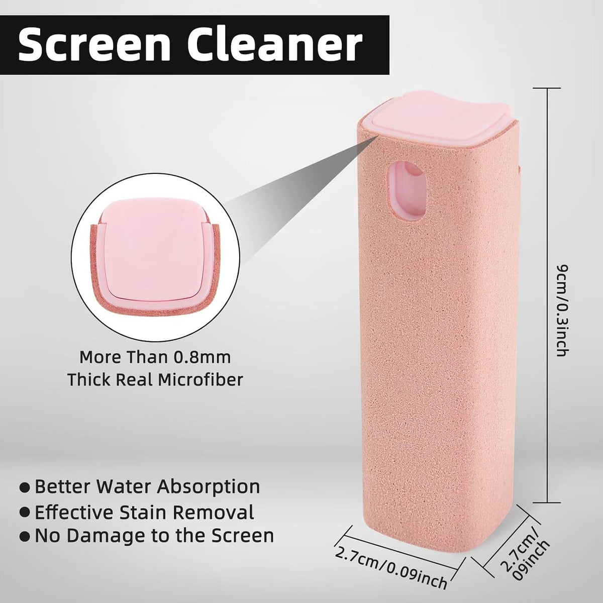 Pink microfiber screen-cleaning sleeve, thick rectangular pad with corner hole