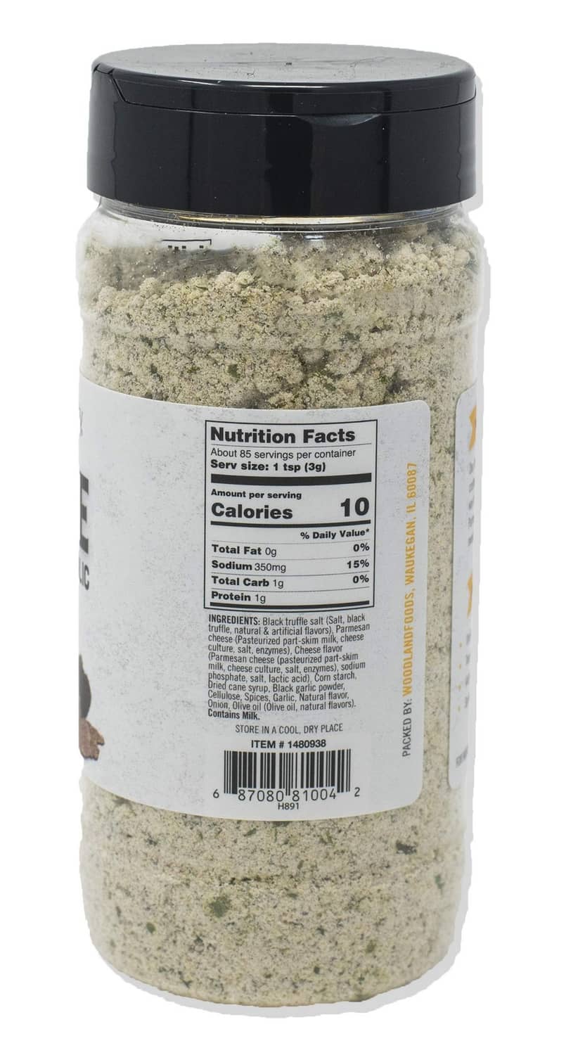 Truffle seasoning jar back label with Nutrition Facts