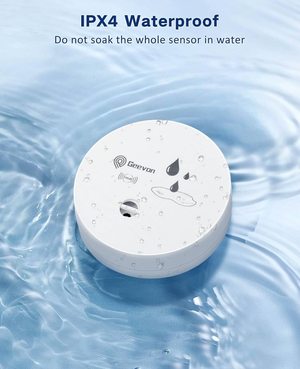 White IPX4 waterproof water leak detector alarm with raindrop texture