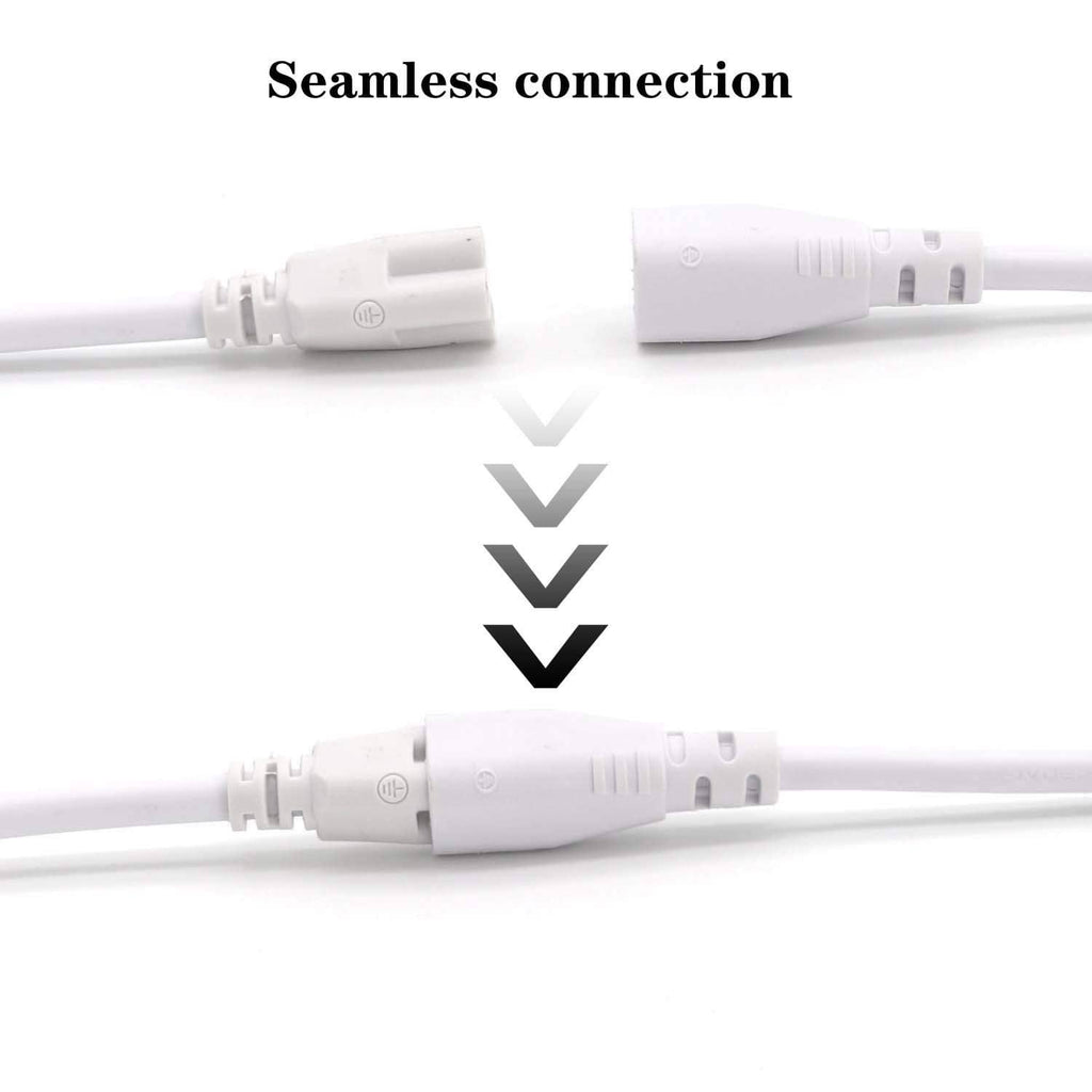 White LED tube connector extension cable with tight plug-to-plug seam