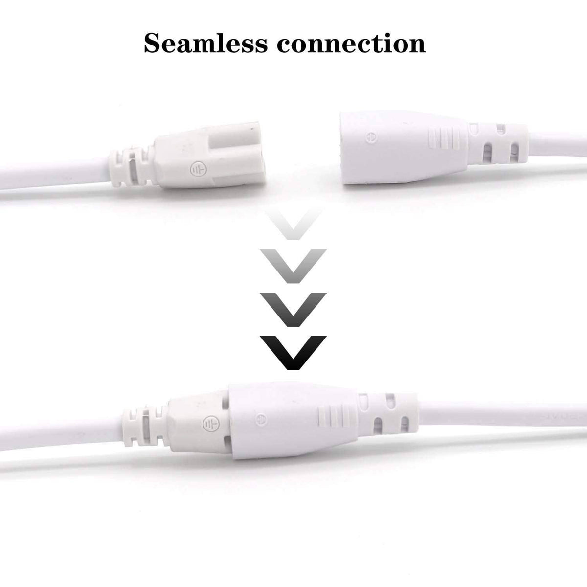 White LED tube connector extension cable with tight plug-to-plug seam