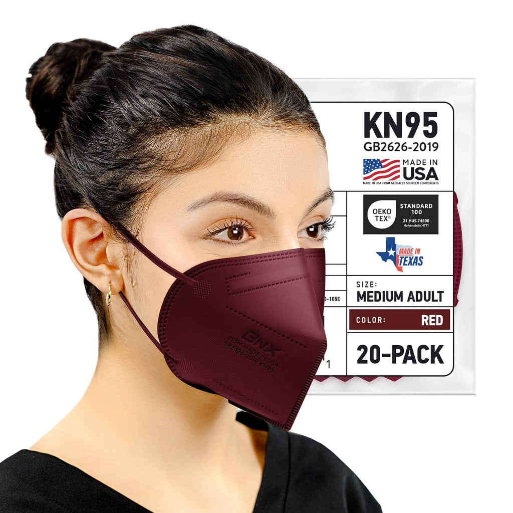 Maroon KN95 respirator face mask with ear loops for medium adults