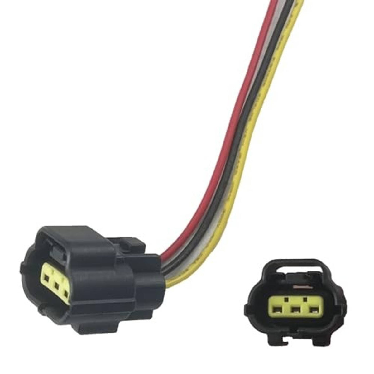Cam sensor electrical connector pigtail with black plug housing and red/yellow wires