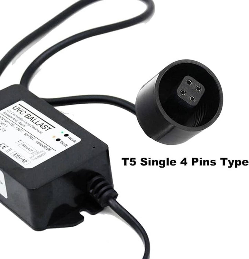 UV ballast with T5 single 4-pin connector and black power cords