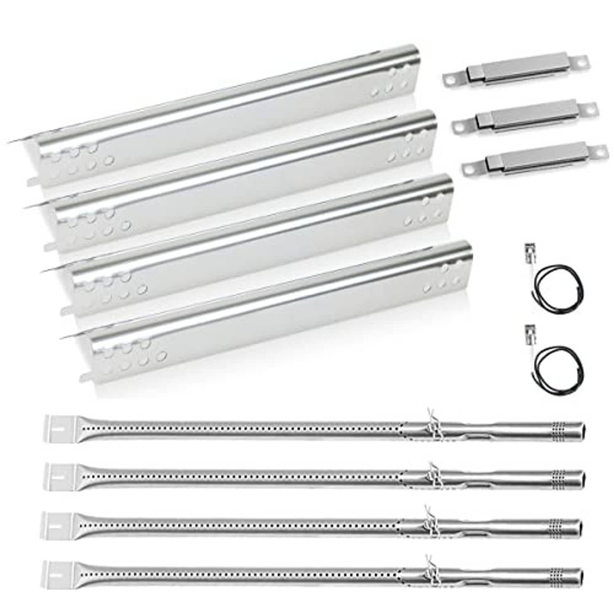 4 stainless steel grill burner bars with ignition wire rings and mounting clips