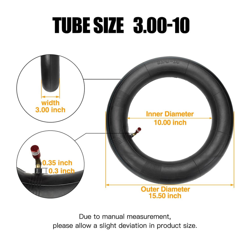 3.00-10 inner tube size diagram with 10.00 in inner diameter and 15.50 in outer diameter