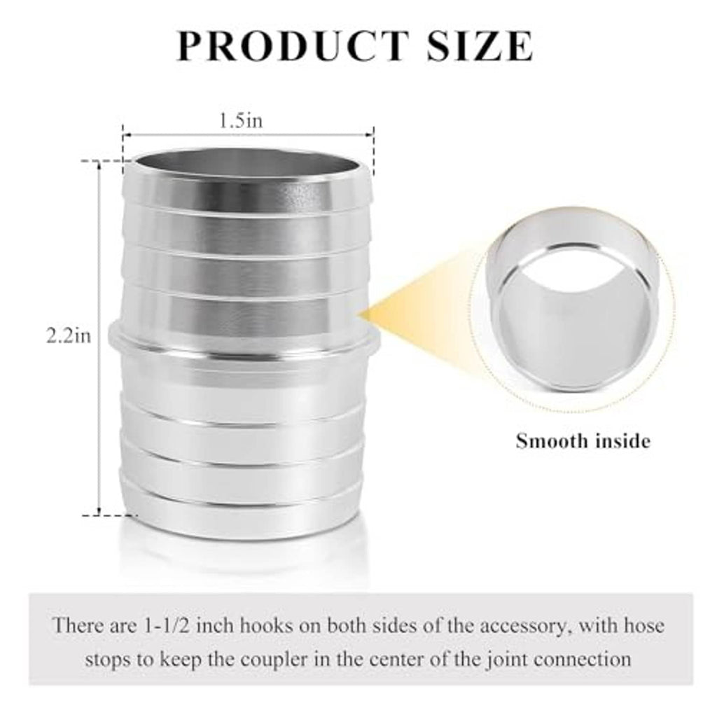 Aluminum radiator hose barb fitting with smooth interior, silver ribbed coupler