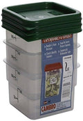 Square food storage container set of 3, with green lids and clear bases, 2-qt.