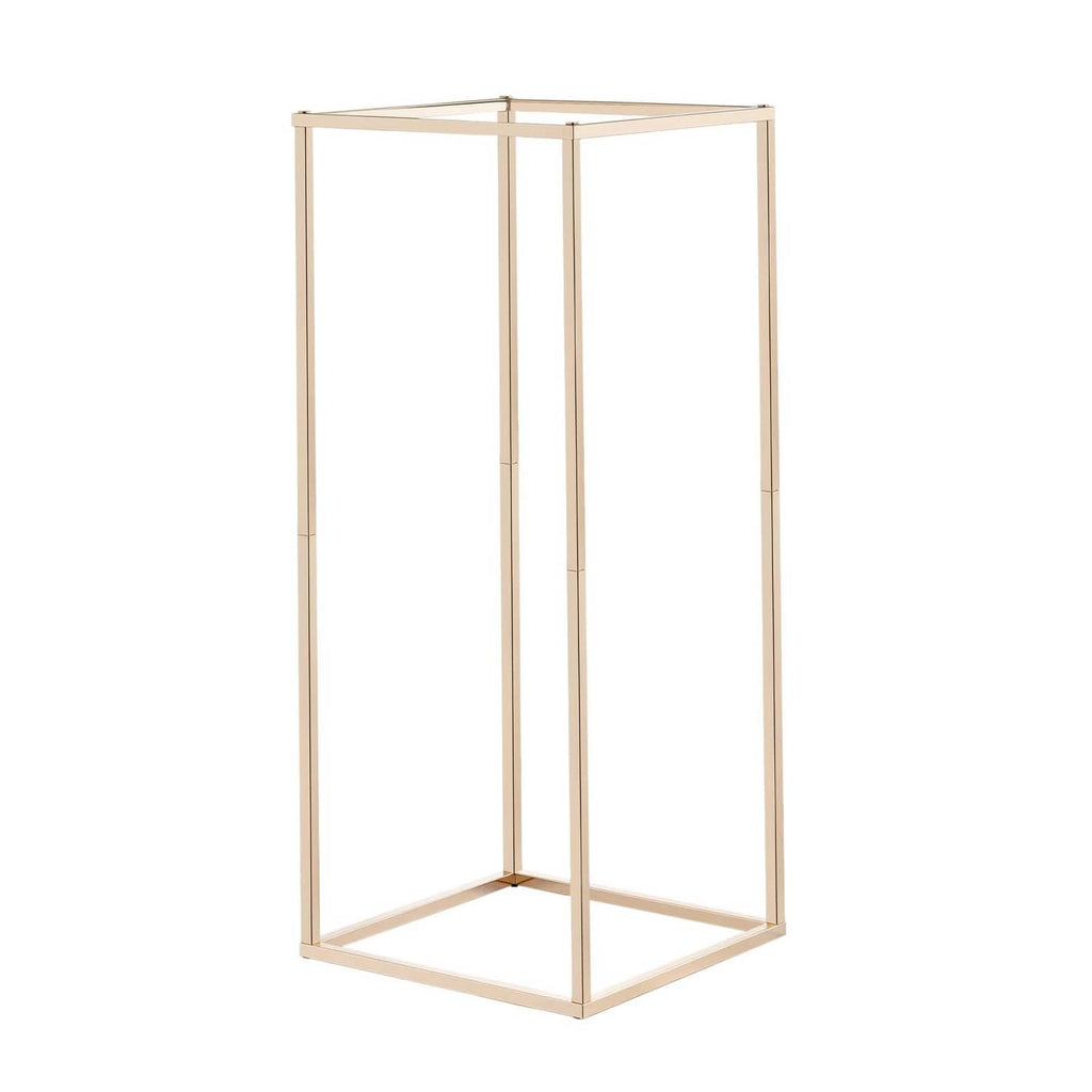 Gold empty flower stand frame with rectangular top and stable square base