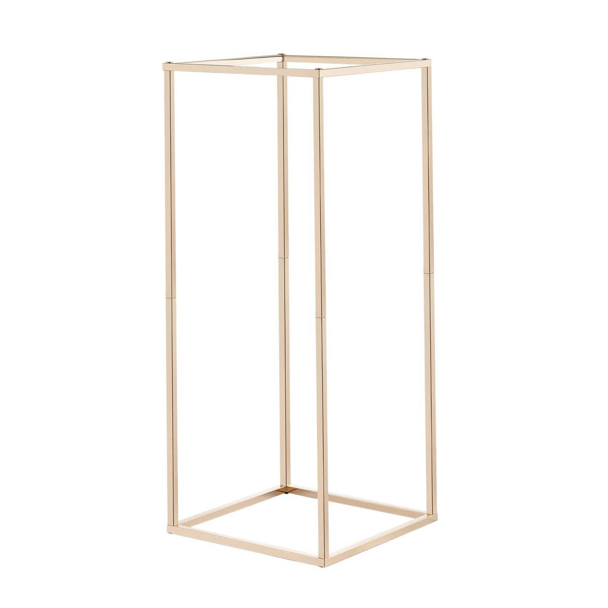 Gold empty flower stand frame with rectangular top and stable square base