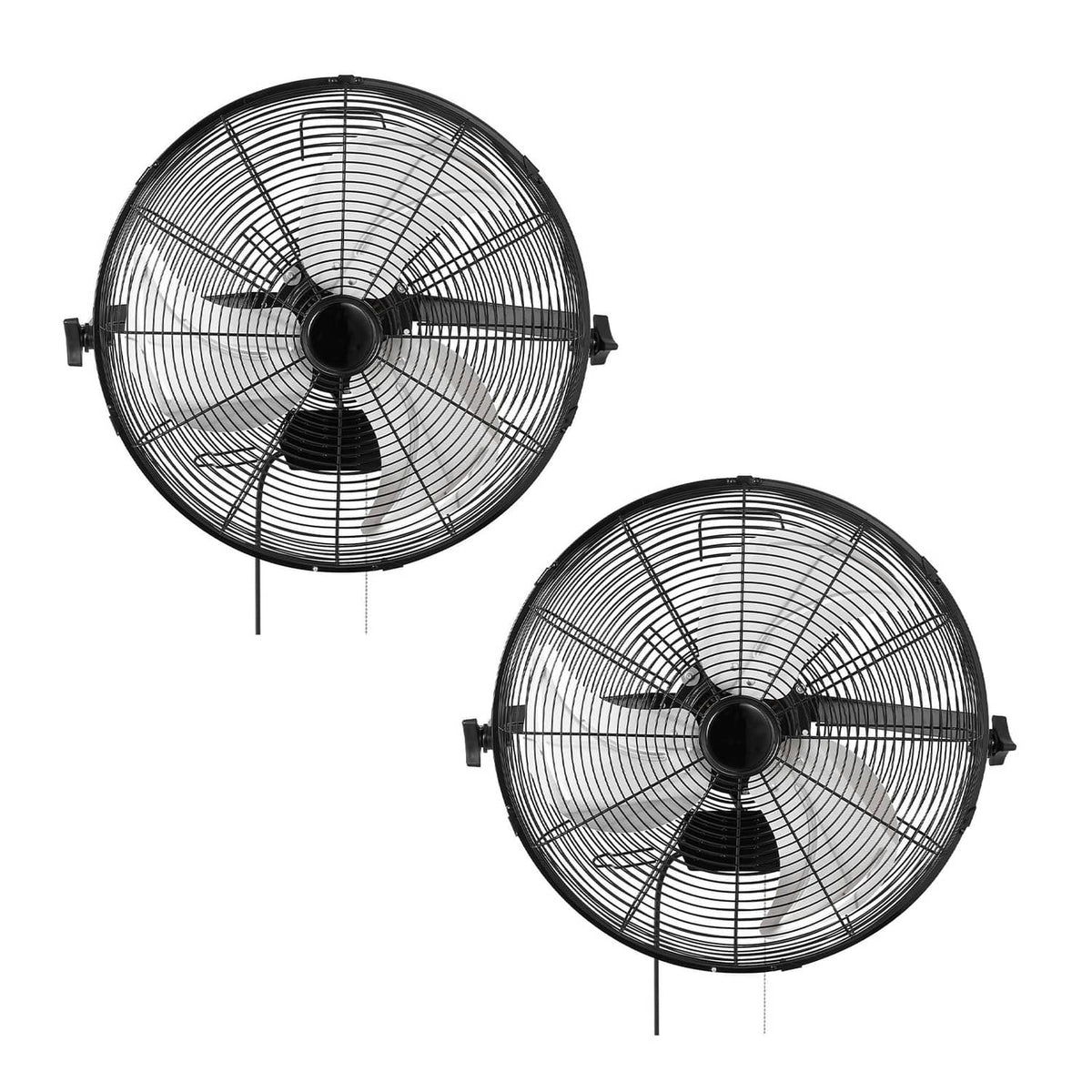 Uimoso black wall fan set with two circular wire grilles and adjustable mounts