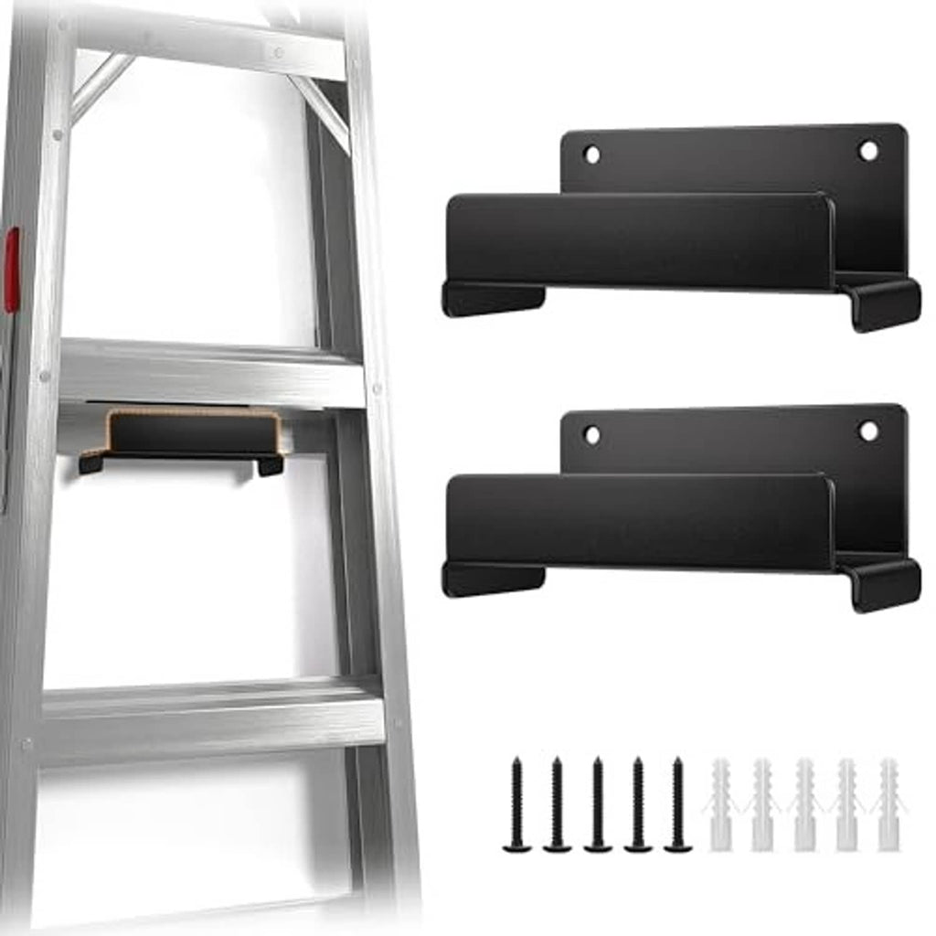 Pair of black wall ladder hooks with mounting screws, heavy-duty metal brackets