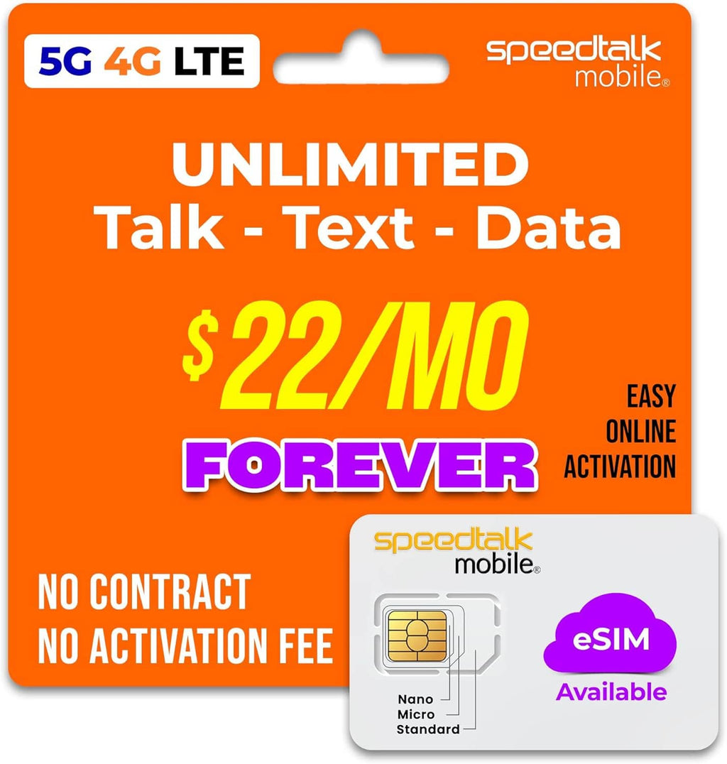 Prepaid wireless starter kit card with Unlimited Talk-Text-Data $22/mo and no contract