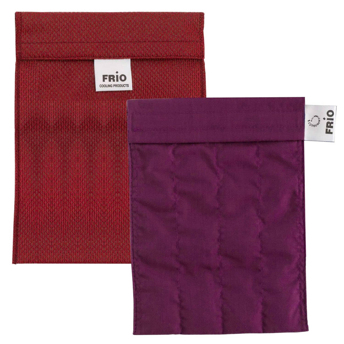 Large FRIO cooling wallet, red textured fabric with purple pouch insert