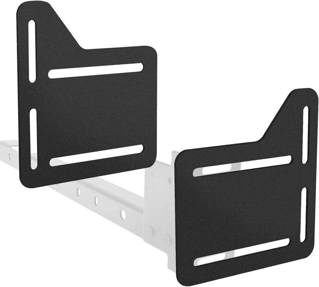 2 black metal bed frame headboard adapter brackets with cutout slots, for mounting to frame