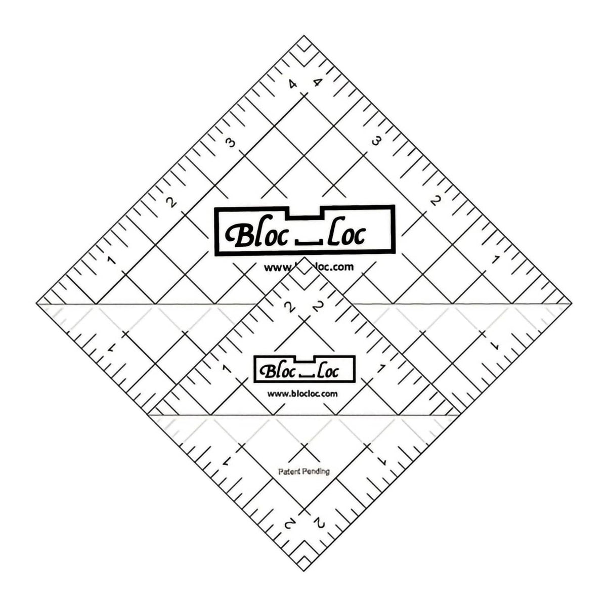 Half-square triangle acrylic ruler set with inch grid and Bloc Loc logos