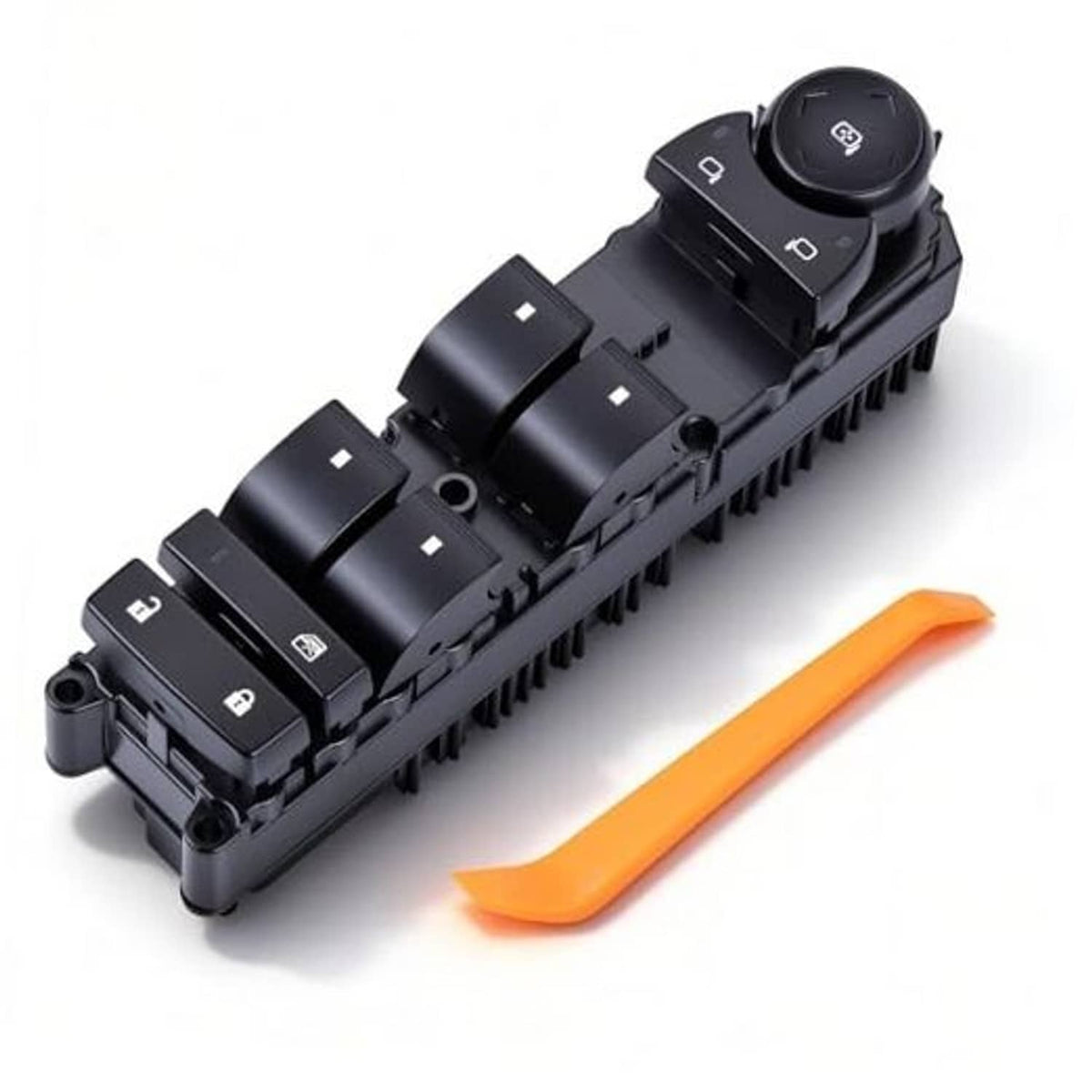 Black master power window switch with door lock buttons and window controls