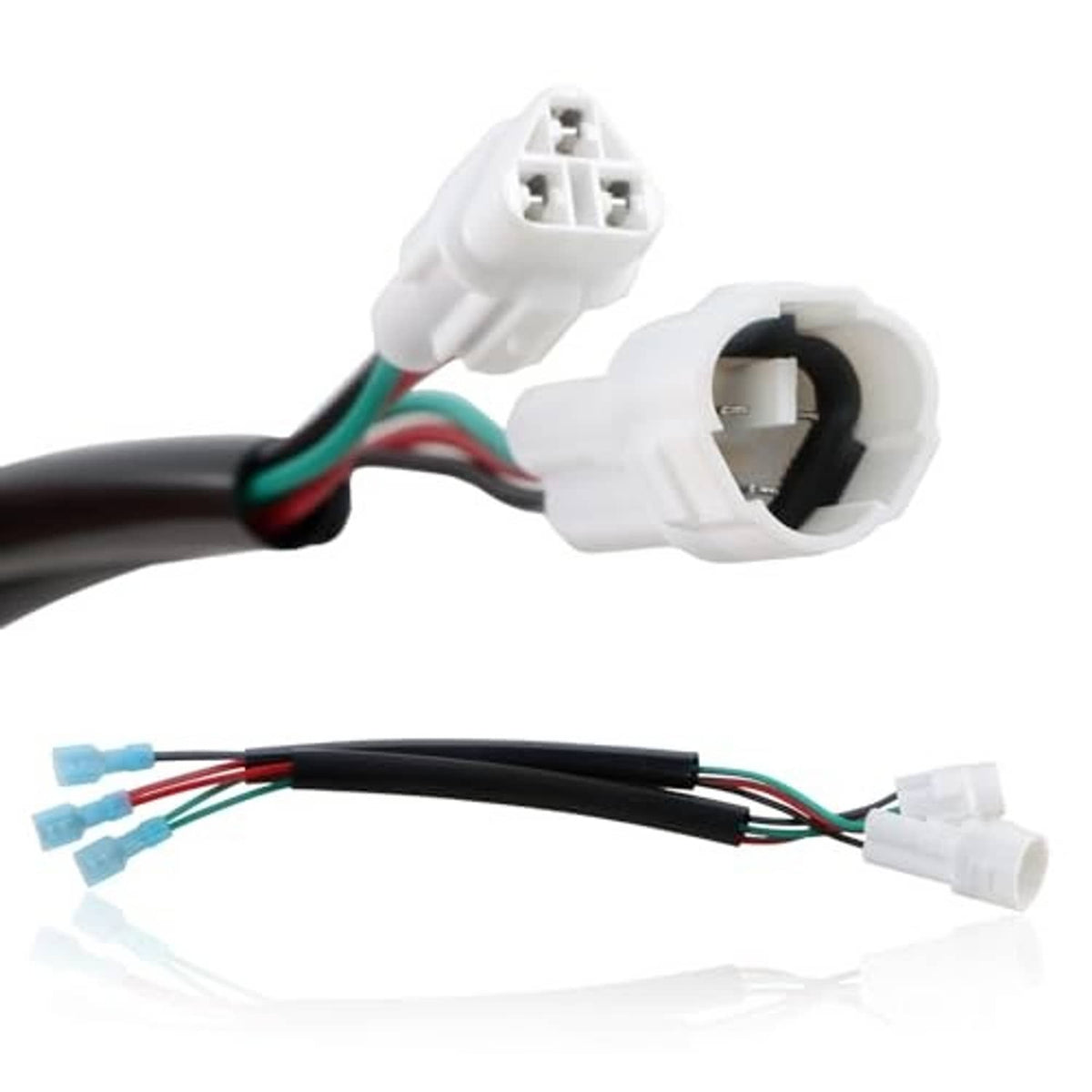 Throttle position sensor harness with two white sockets and bundled wire leads