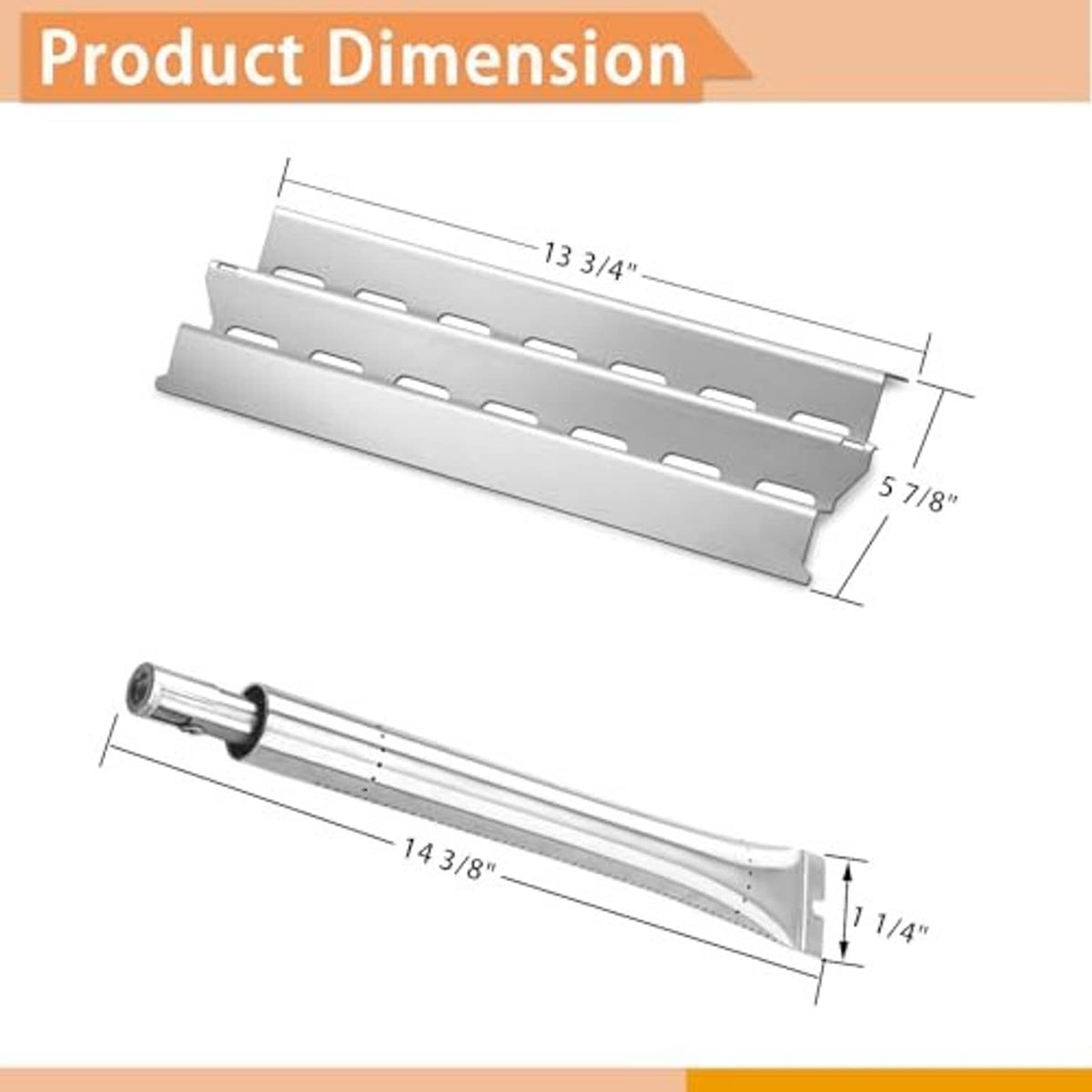 Stainless steel flavorizer bar and burner tube replacement parts with grate rail sections