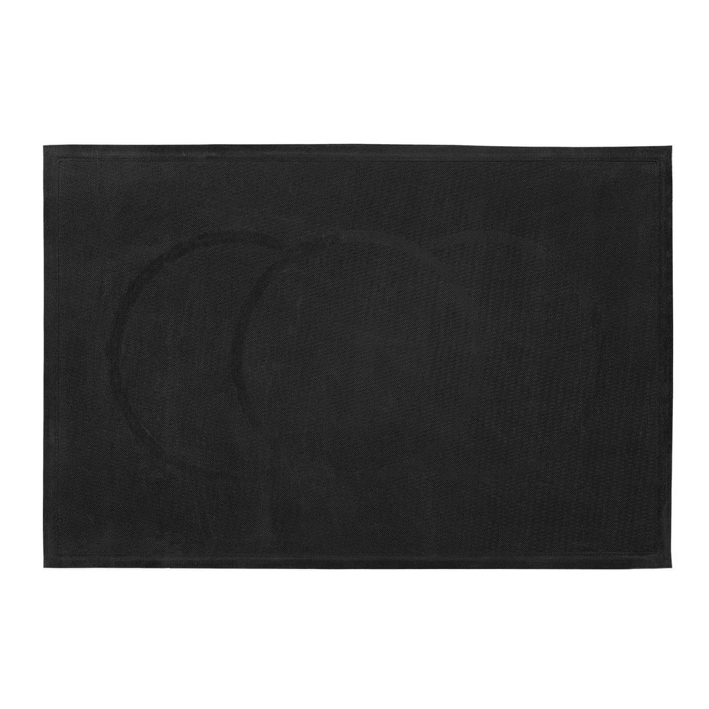 Dark front door mat rug with faint circular pattern and woven texture