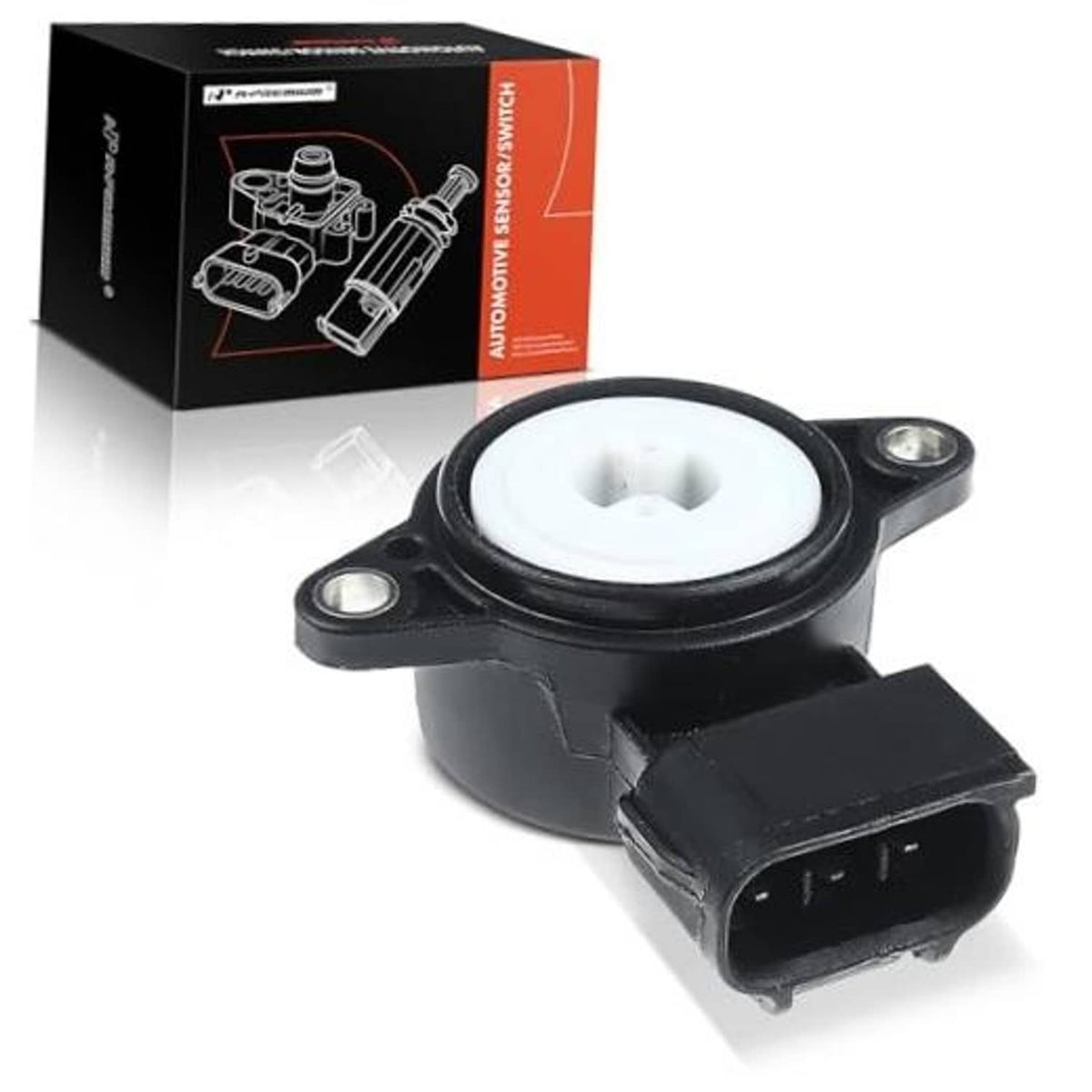 Throttle position sensor with black housing and 3-pin electrical connector