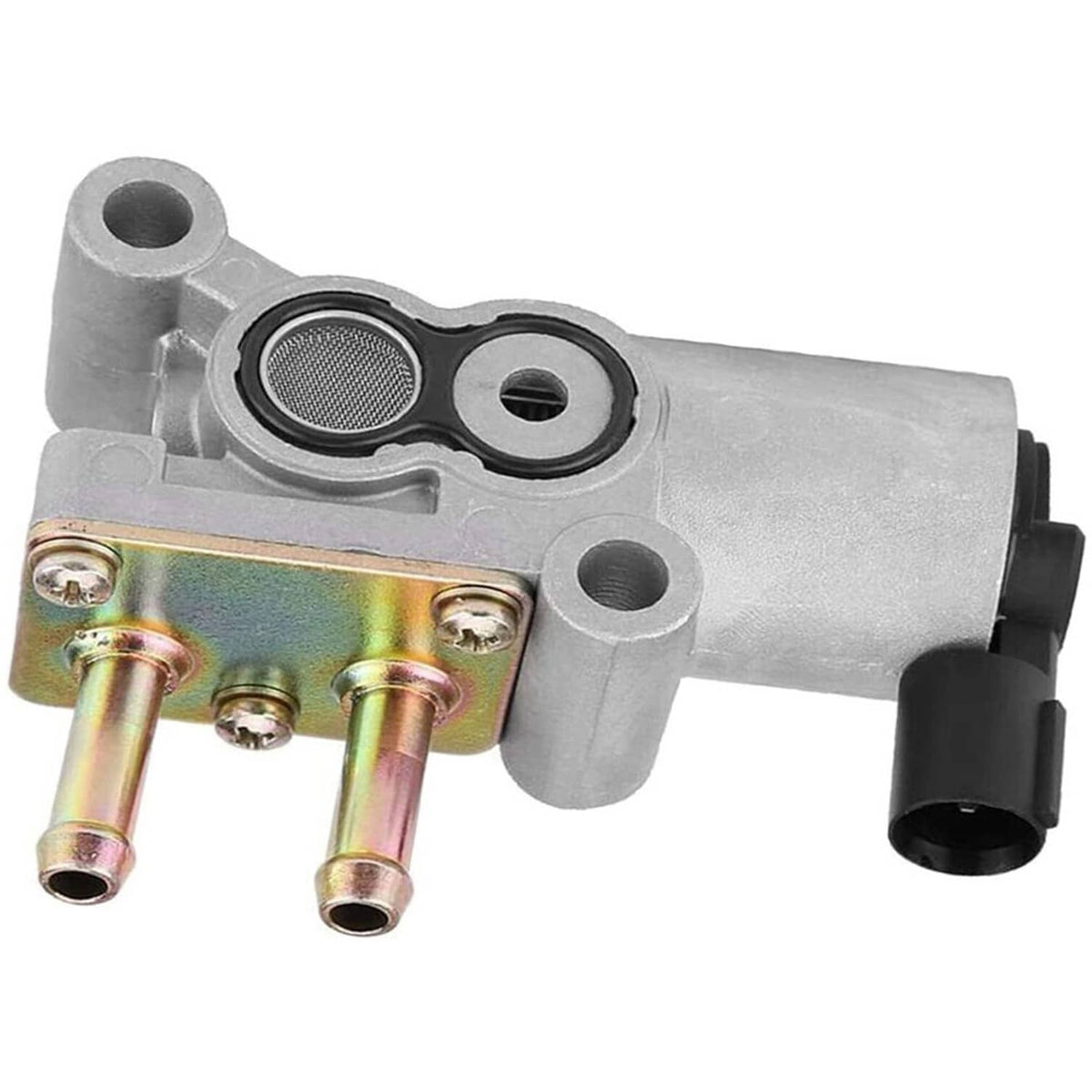 Idle Air Control Valve with aluminum housing, black electrical connector, and gold ports