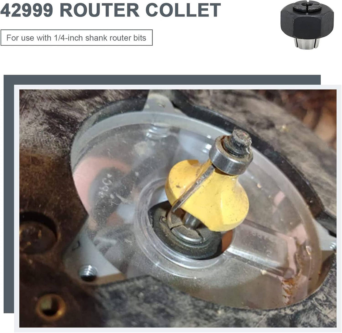 1/4-inch router collet for 1/4 shank bits, shown near a router opening
