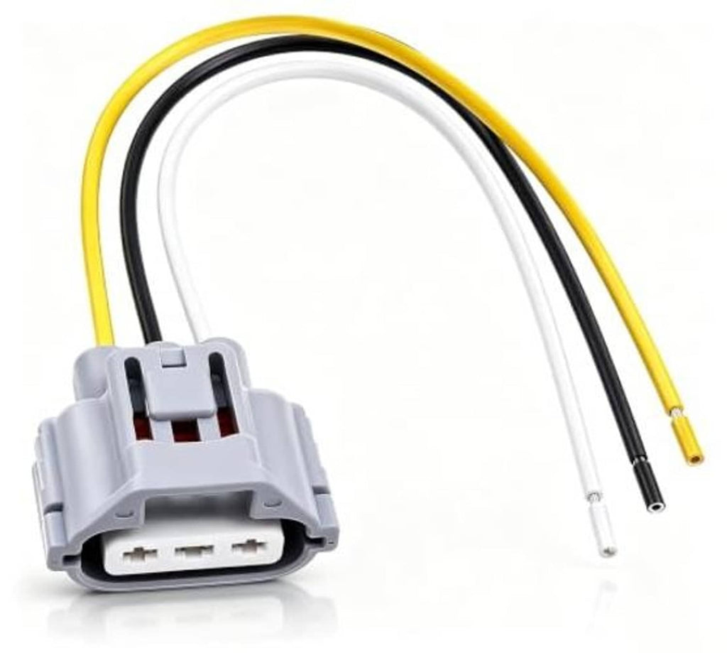 3-wire front turn signal wiring connector pigtail harness, white socket with yellow, white, and black leads