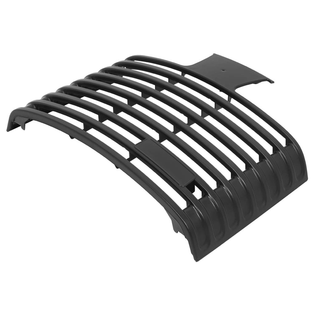 Front grille with curved outer frame and horizontal bars, dark plastic with tabs