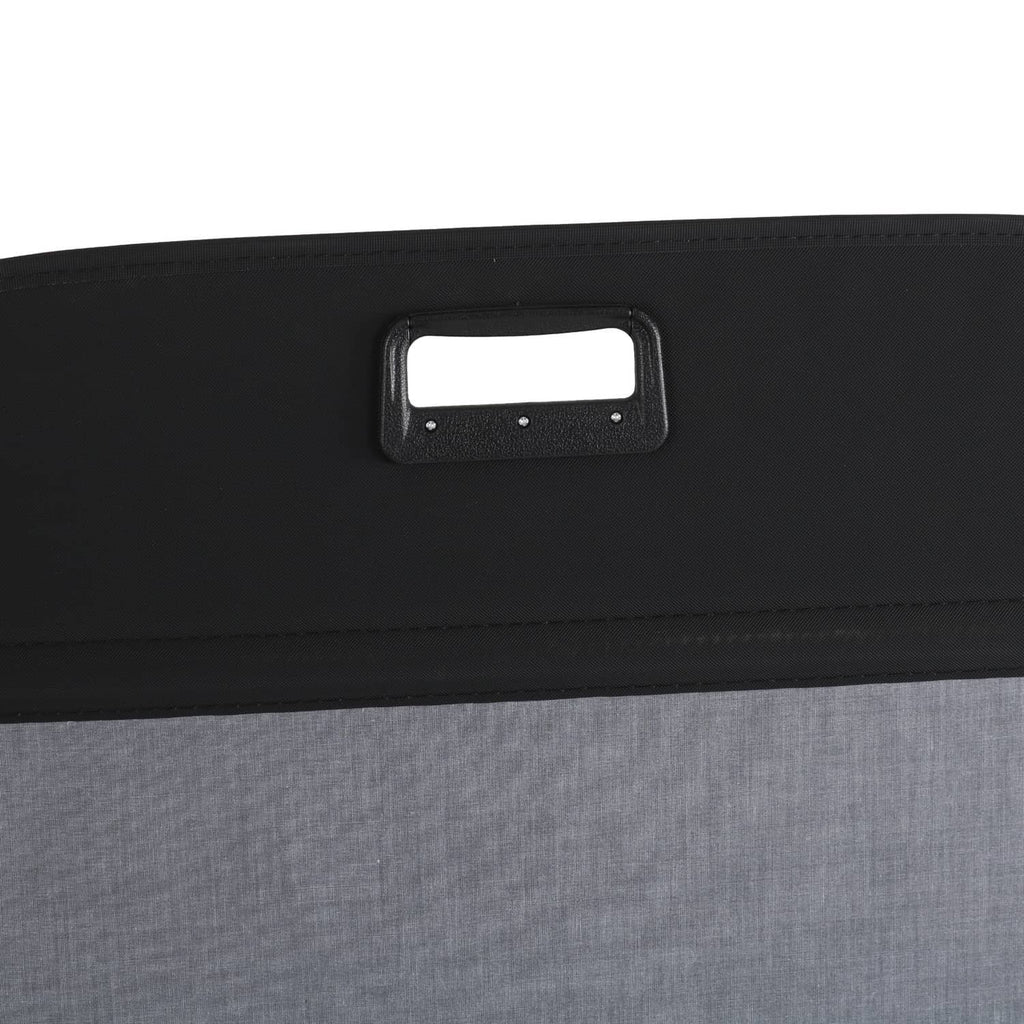 Black cargo cover strip with rectangular handle cutout