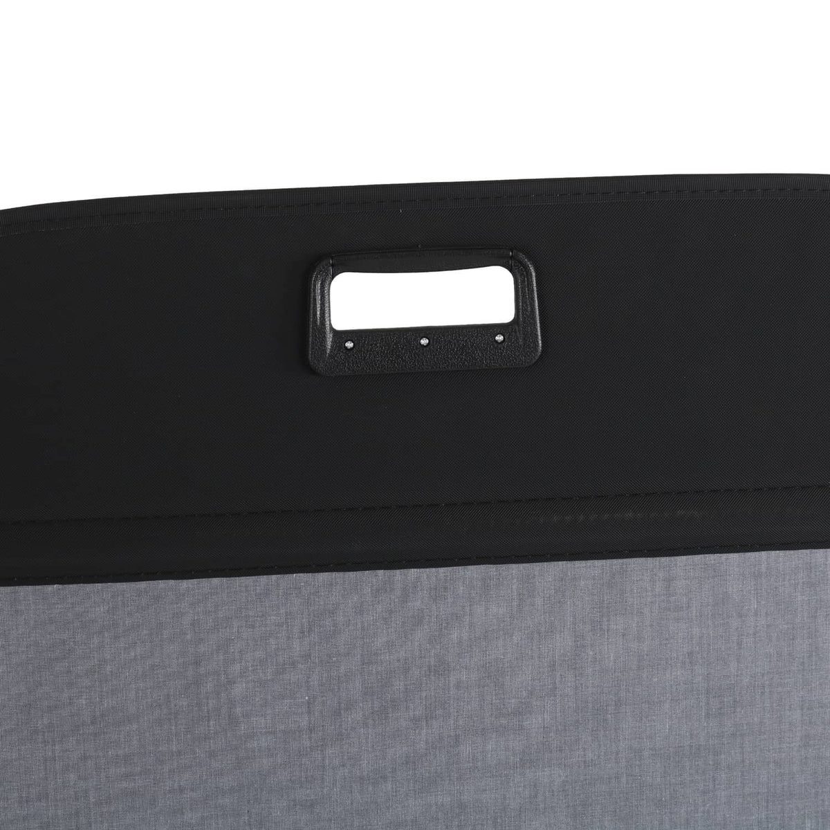 Black cargo cover strip with rectangular handle cutout