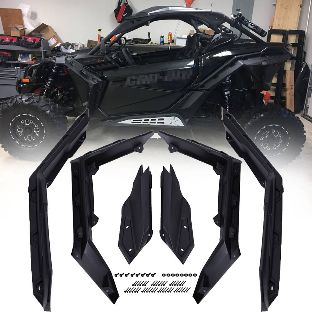 Black front and rear mud guard flaps set with mounting bolts and screws