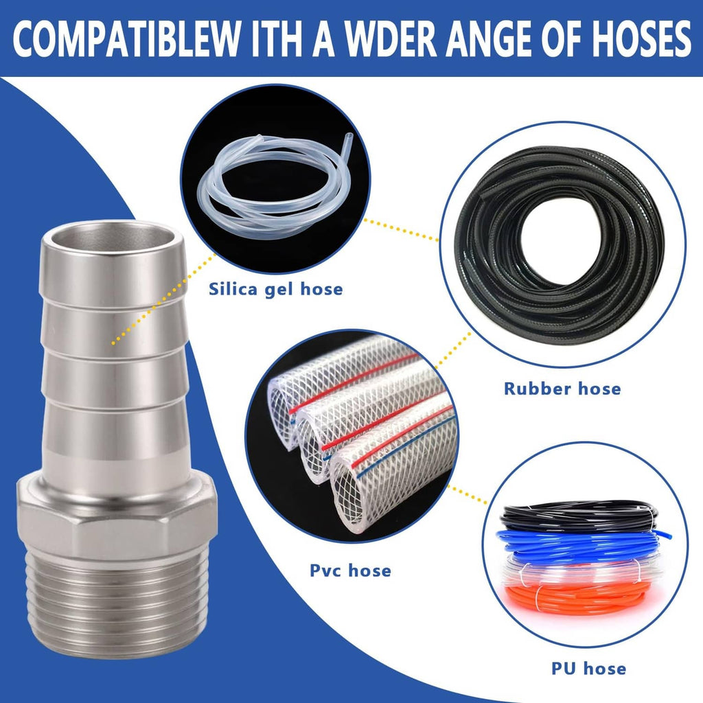 Stainless steel hose barb NPT male fitting with smooth barb sleeve and spiral threads