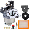 Carburetor assembly kit with gasket plate, fuel lines, air filter element, and fittings