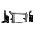 Double-DIN dash kit with gray bezel and black mounting brackets, mounting holes included