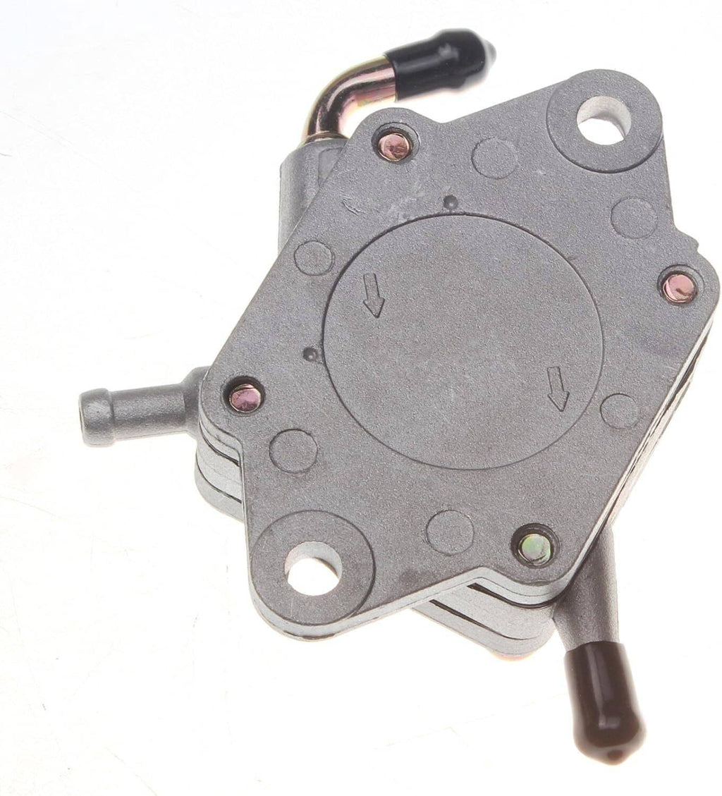 Fuel pump cover with directional markings, inlet tube, and black hose connector