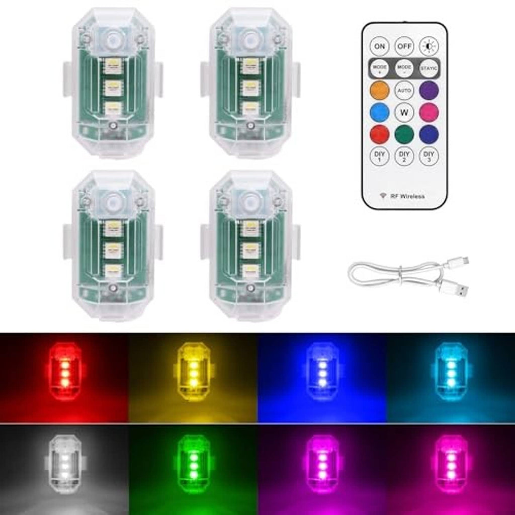 4-pack clear LED strobe lights with green circuit core and remote control