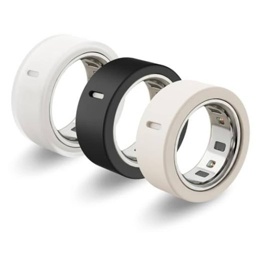 Protective ring cover set for Oura Ring 4, in white, black, and light beige