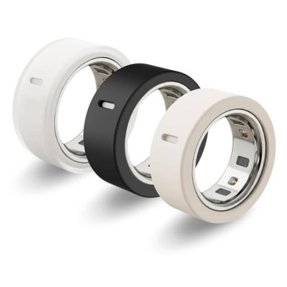 Protective ring cover set for Oura Ring 4, in white, black, and light beige