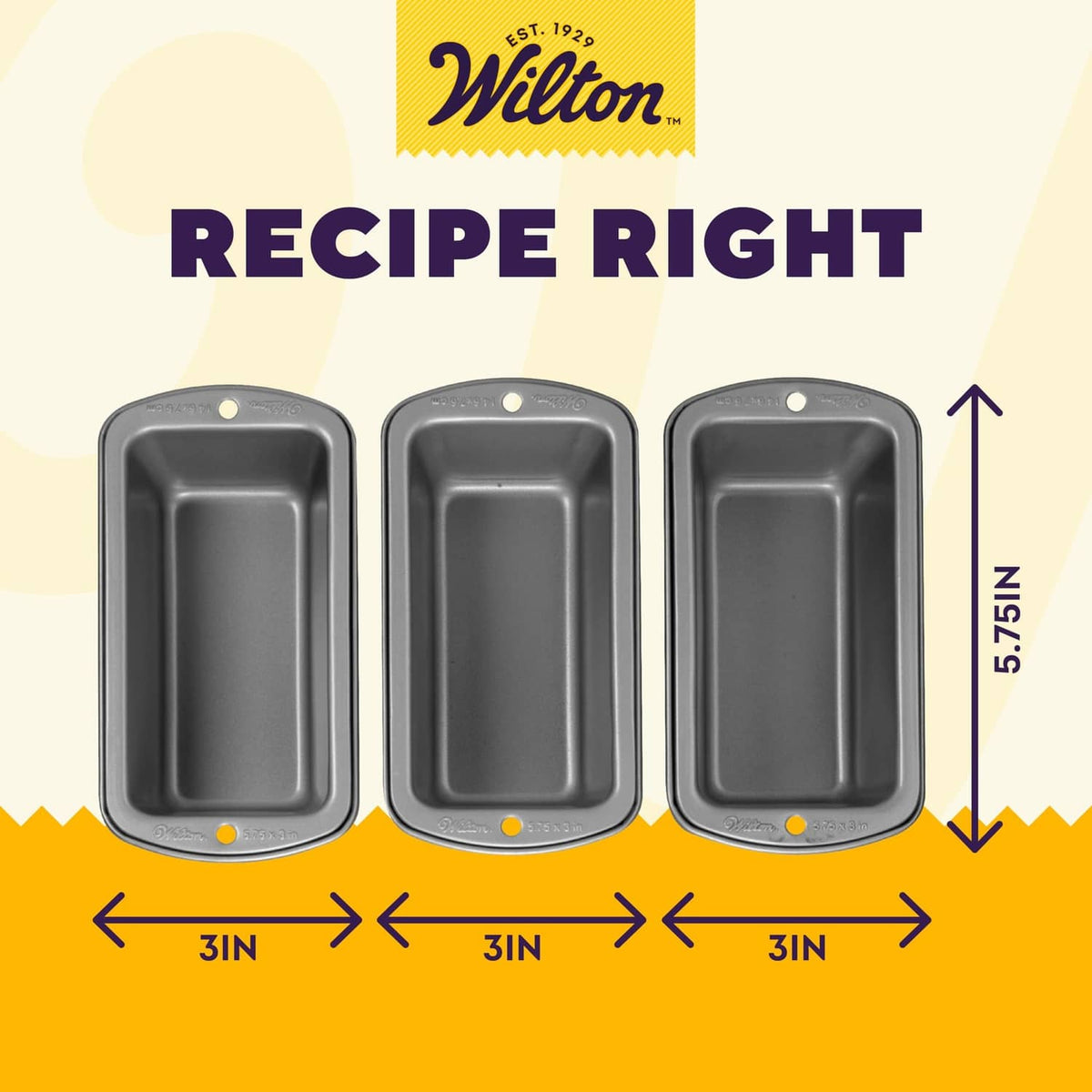 Set of 3 Wilton mini loaf pans, dark gray rectangles with small vent holes