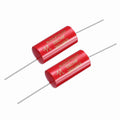Red axial audio frequency-divider capacitors, 2-pack, with two metal lead wires