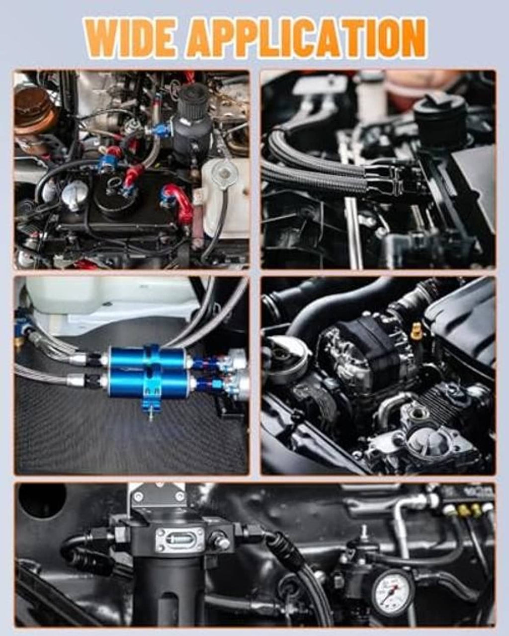 AN flare coupler union fittings with visible threaded connections on engine components