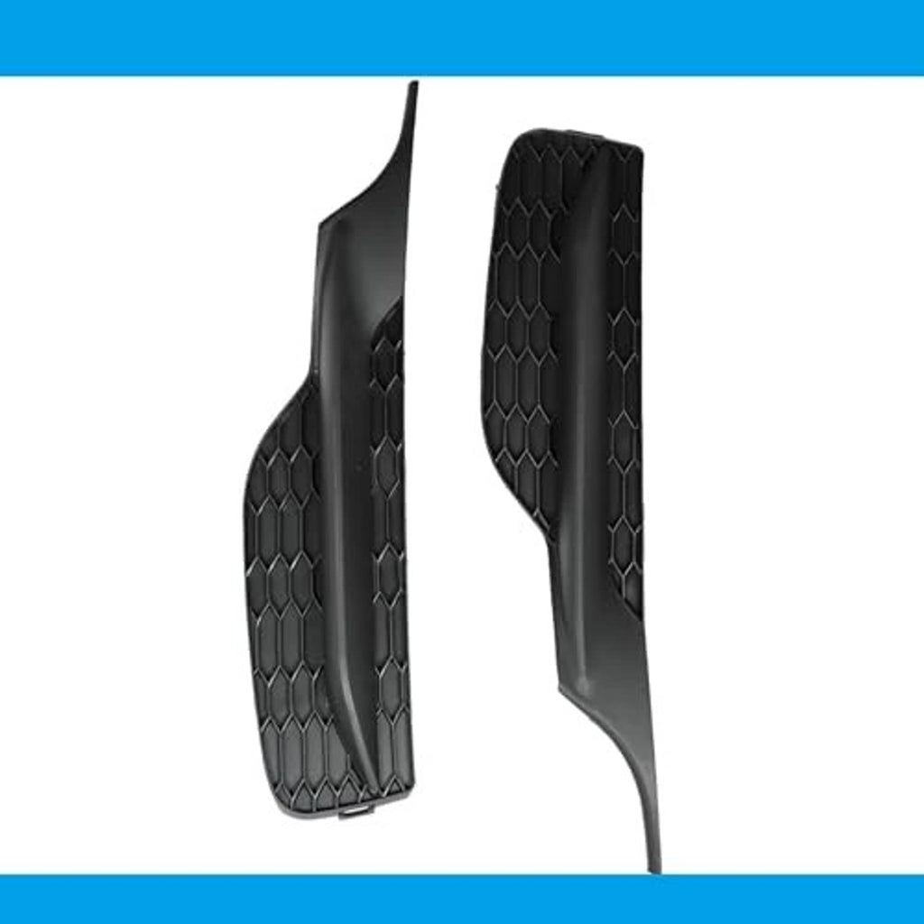 Textured black fog light cover inserts with curved honeycomb grille for bumper