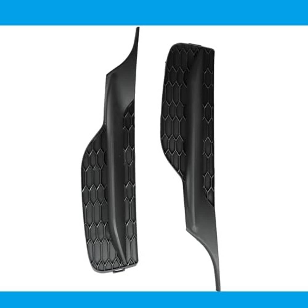 Textured black fog light cover inserts with curved honeycomb grille for bumper