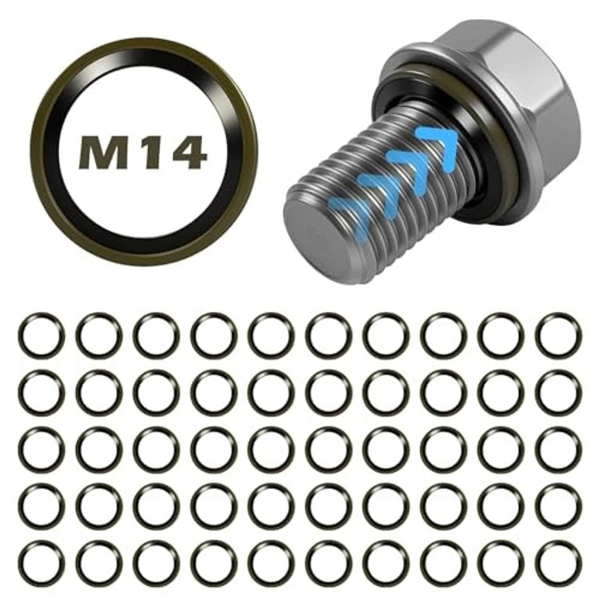 M14 oil drain plug gasket washer set, round seal rings with metal crush base