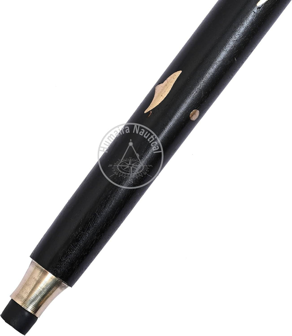 Black wooden walking stick shaft with gold speckles and brass ferrule end cap