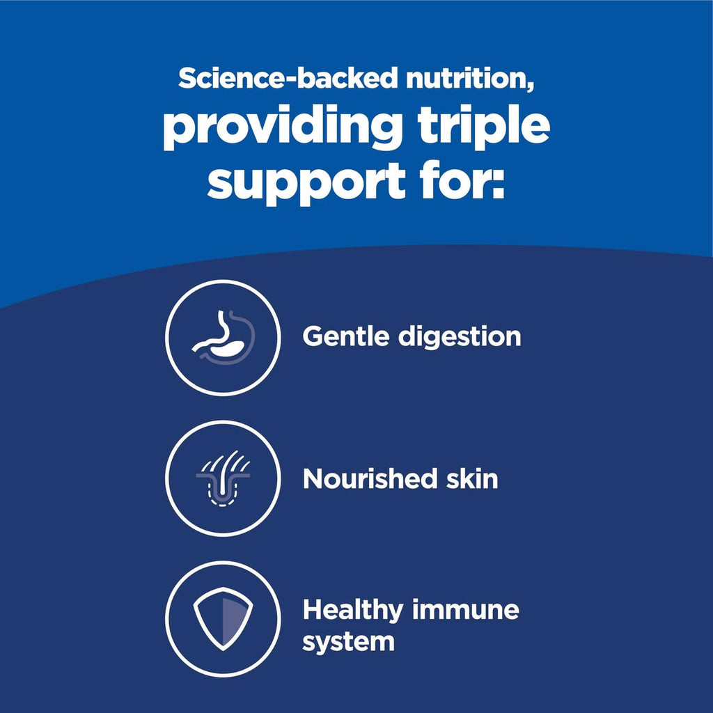 Blue dog food nutrition label: gentle digestion, nourished skin, healthy immune system