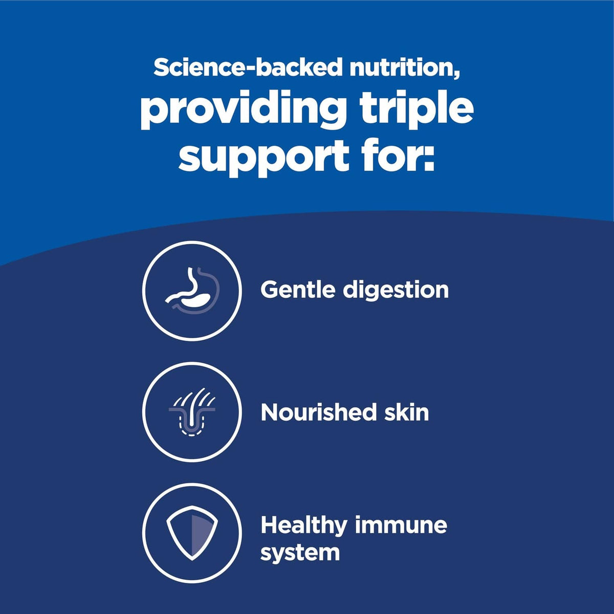 Blue dog food nutrition label: gentle digestion, nourished skin, healthy immune system