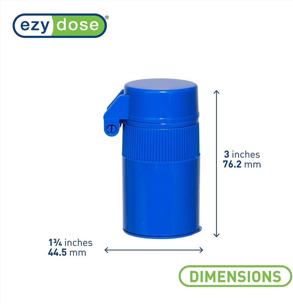 Blue pill crusher canister with flip-top lid and side lever