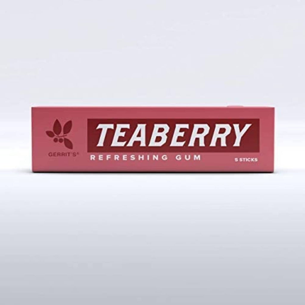 Teaberry refreshing gum, red box labeled 5 sticks